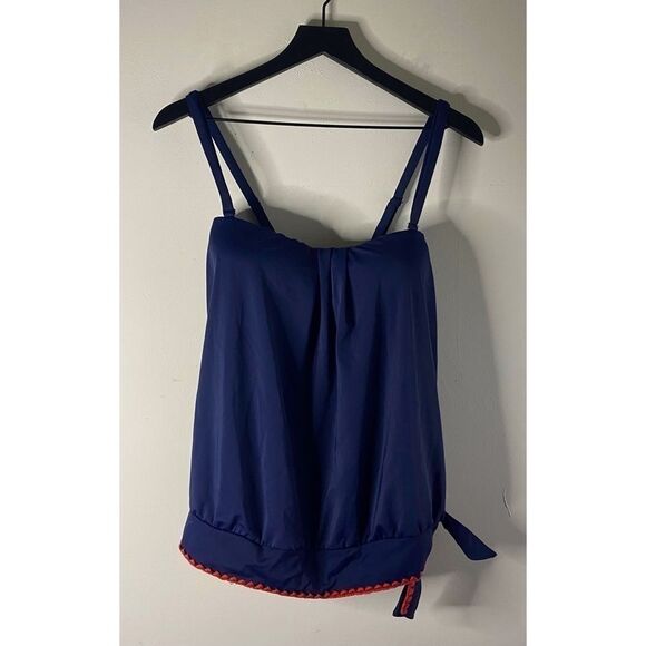 Mazu Swim Navy Tankini with Red Crochet Trim Size 8 - Picture 1 of 11